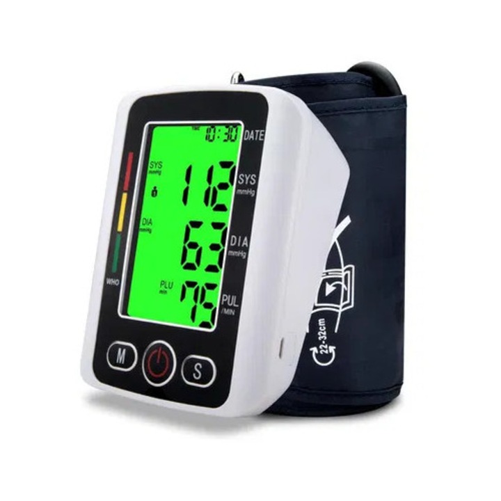 Tensiometru De Brat, Afisaj LED Cu Caractere Mari, Auto-Masurare, Detectare Puls Neregulat, Atentionare Vocala, Inregistrare 20-280mmHg