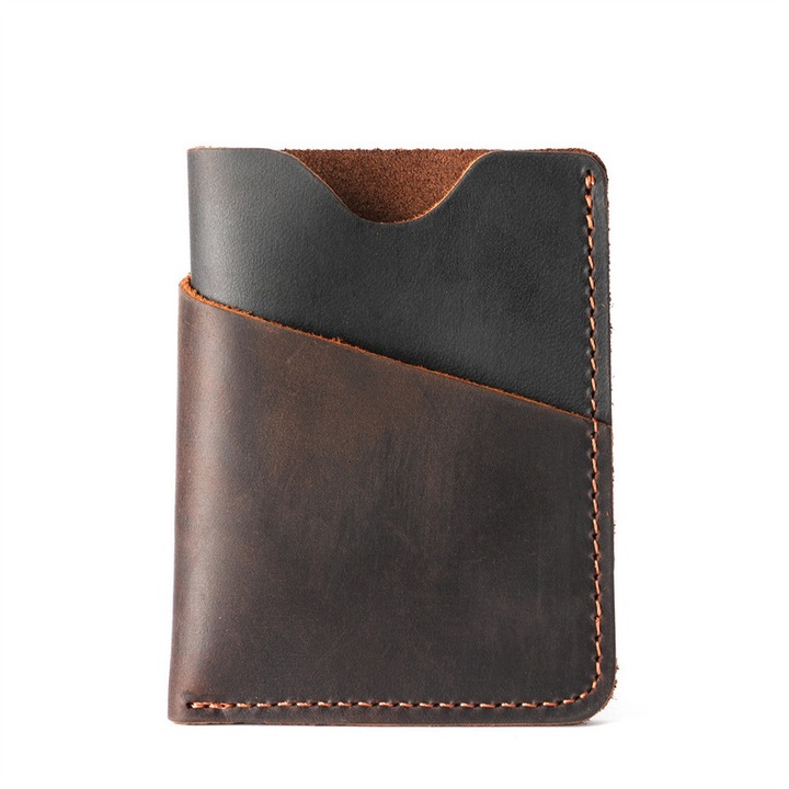 FFCC férfi pénztárca sötétbarna valódi bőr 9.5x7.5cm