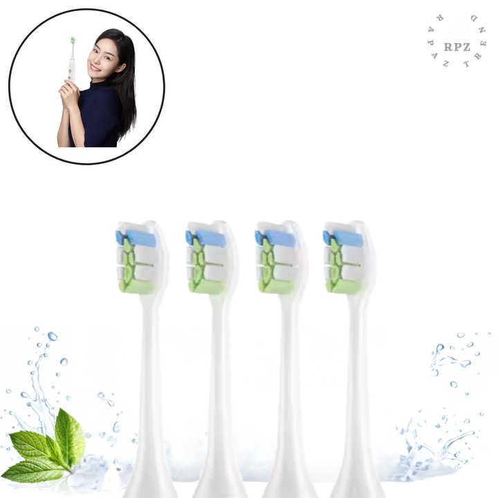 Rezerve Periuta De Dinti Electrica Sonica Rapaz SmilePro Pentru Adulti, Model V8 PRO, 4 bucati, Compatibile cu modelele V6, V6 PRO, V8, V8 PRO, Perii DuPont de inalta calitate, ALB