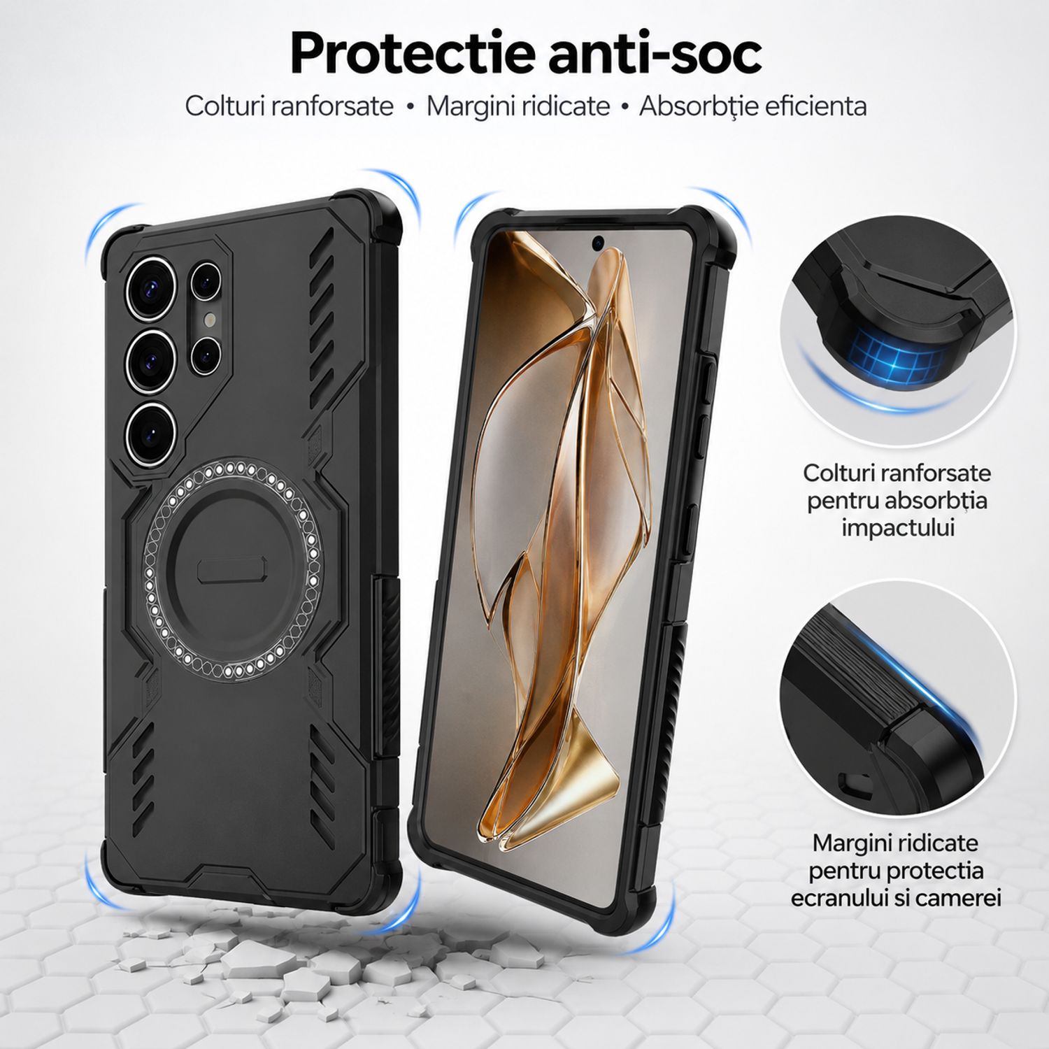 Husa pentru Samsung Galaxy S26 Ultra, MagSafe Magnetica, Anti-Soc, Disipare Caldura, Design Hollow-Out, Negru Mat