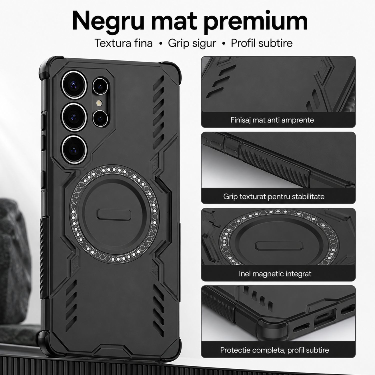Husa pentru Samsung Galaxy S26 Ultra, MagSafe Magnetica, Anti-Soc, Disipare Caldura, Design Hollow-Out, Negru Mat