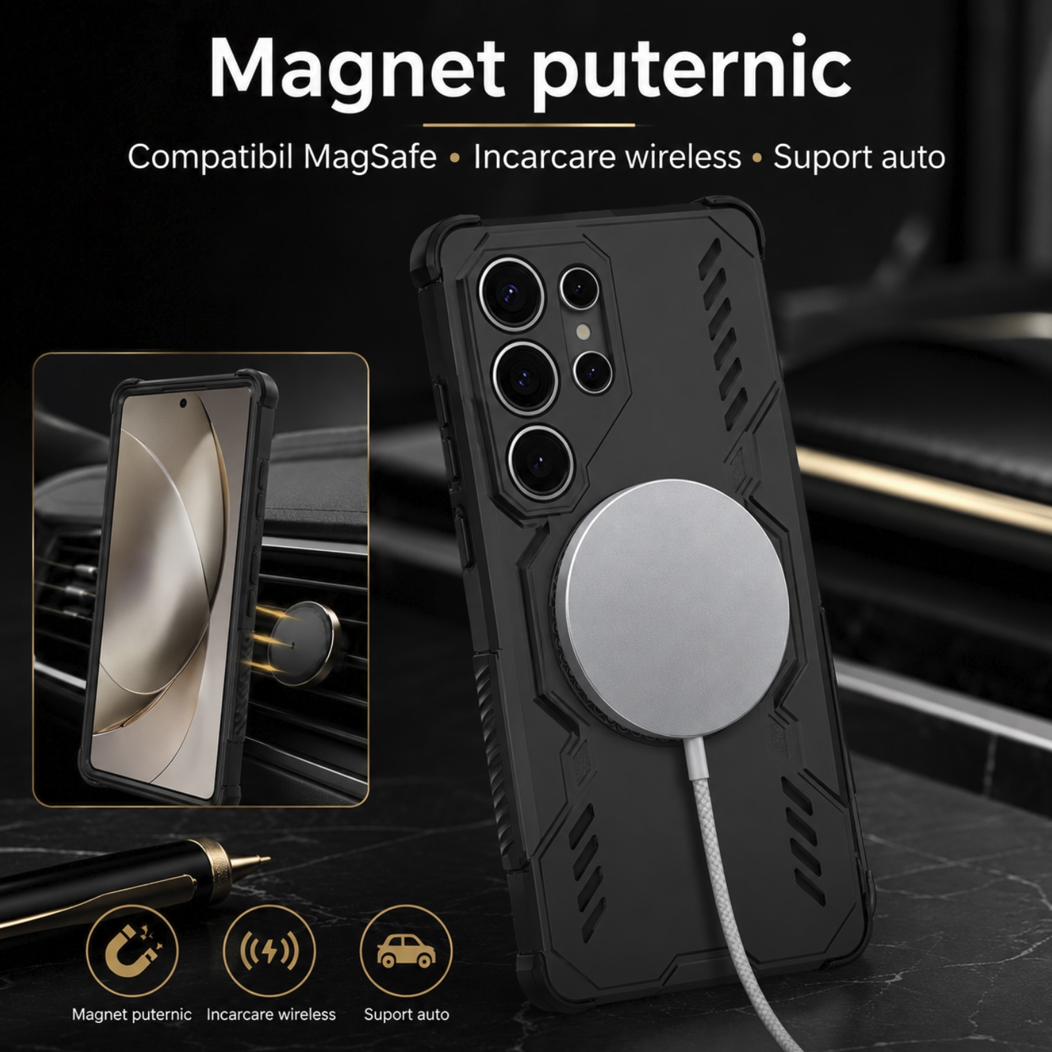 Husa pentru Samsung Galaxy S26 Ultra, MagSafe Magnetica, Anti-Soc, Disipare Caldura, Design Hollow-Out, Negru Mat