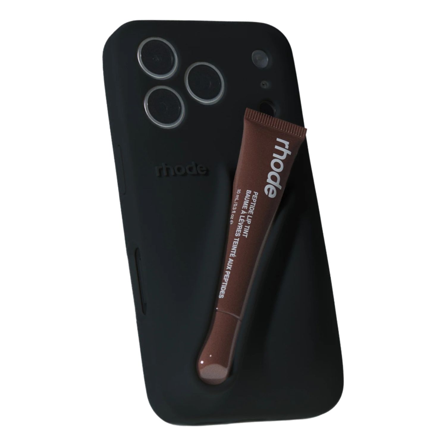 Husa pentu iPhone 17 Pro, Suport Pentru Ruj Tip Rhode, Protectie Camere, Silicon Premium, Include Luciu de Buze 10ml, Negru