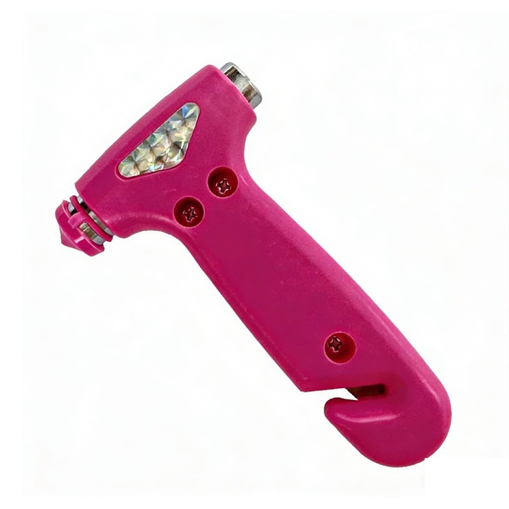 Ciocan de siguranta auto, instrument de spargere a geamurilor, multifunctional 2 in 1, roz inchis, cu curea de fixare