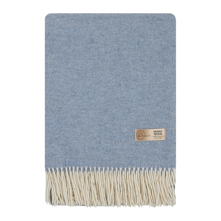 Pled Cozy Blankets, 140x200cm, 90% lana Merino, nuante de albastru, set