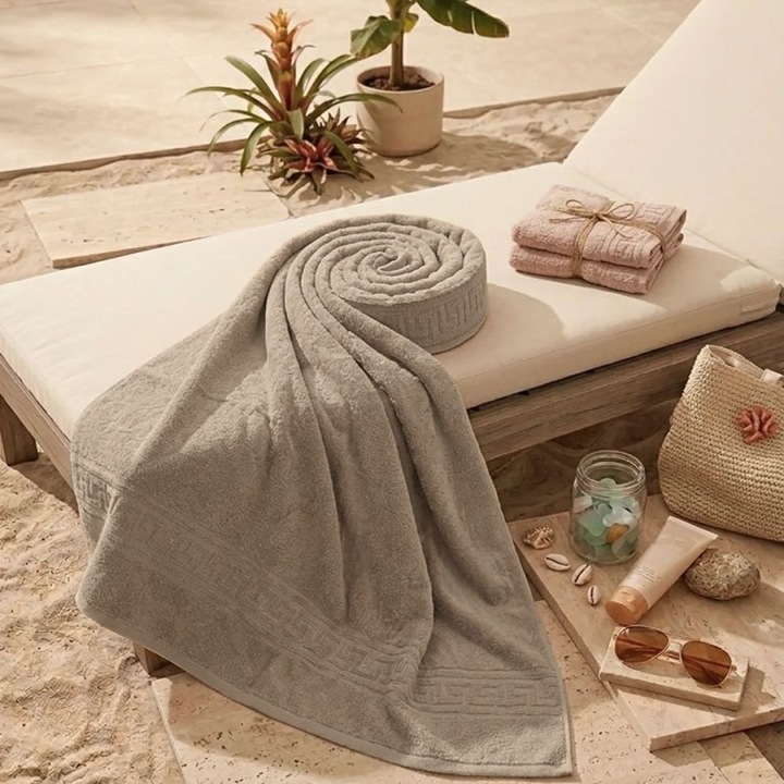 Prosop plaja XXL, bumbac 100%, 500 g/mp, 80x180 cm, Lenjerii Deosebite, Bej inchis