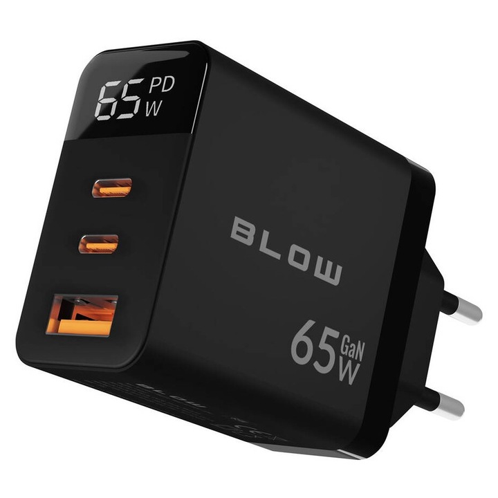 Încărcător rețea Blow USB-C x2 65W GAN Negru