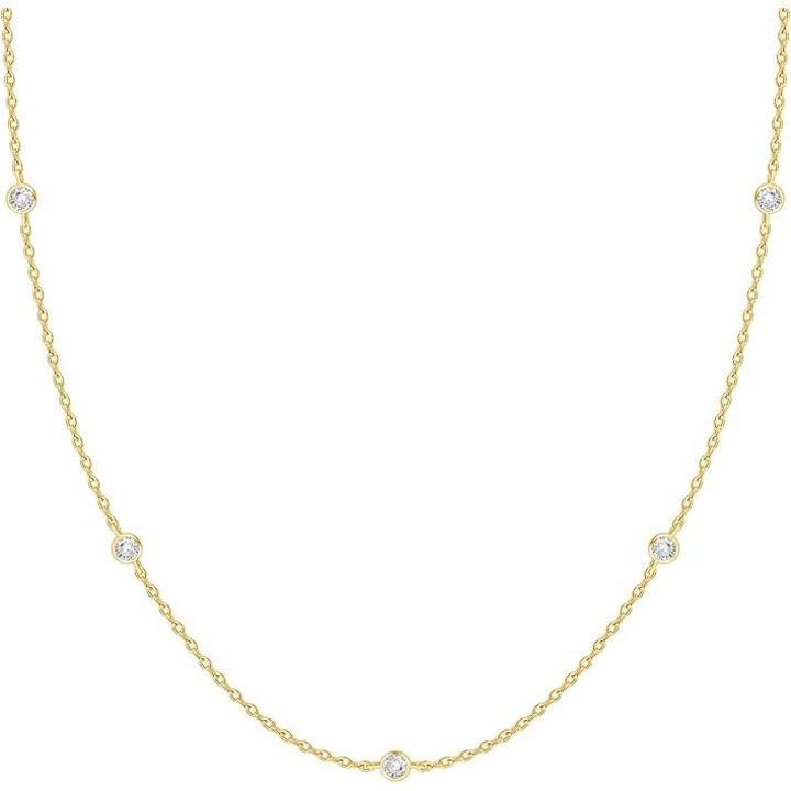 Colier dama auriu deschis cu zirconii, 45cm, sistem inchidere catarama