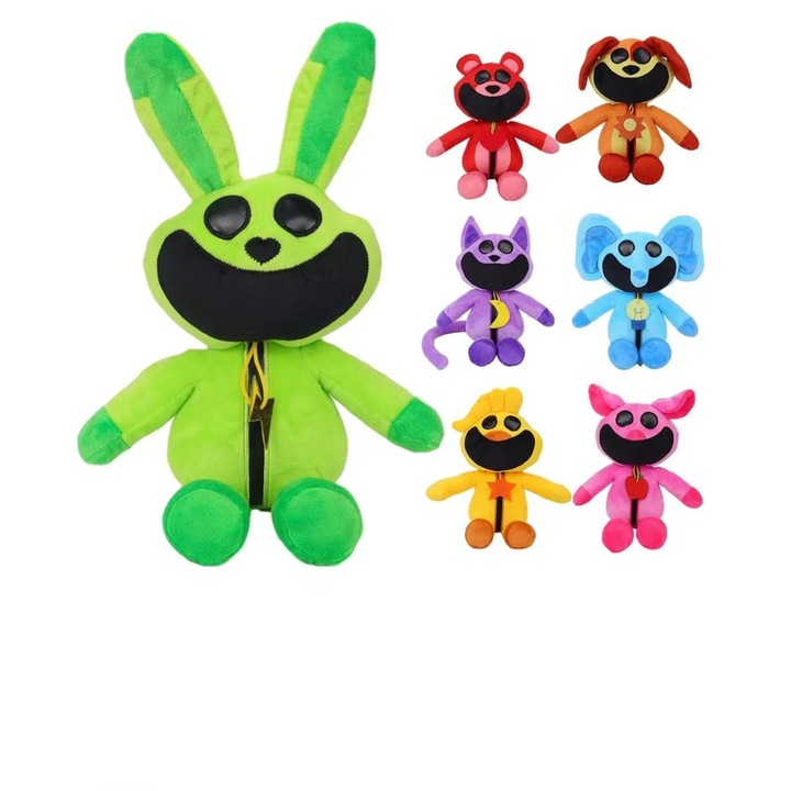 Set 8 jucarii de plus, The Smiling Critters, Aymax® Creaturi zambitoare, Personaj CatNap inclus, Multicolor, 22/28 cm ( dimensiunile si modelul pot varia in functie de lot)