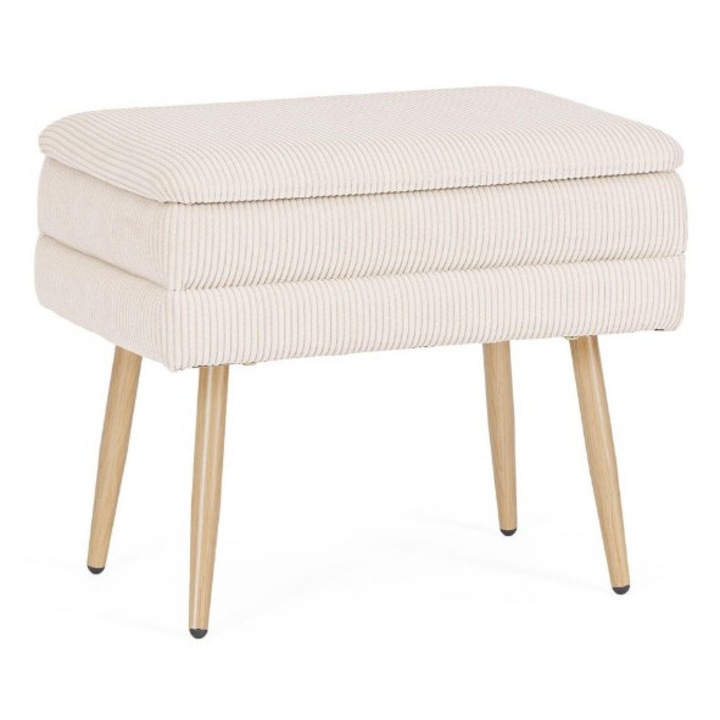 Bancheta Bizzotto, alb, textil, 50x34.5x42cm, cu spațiu de depozitare