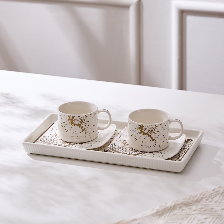 Set 2 cesti cu 2 farfurioare si platou din portelan, 180 ml - SPRINKLES collection