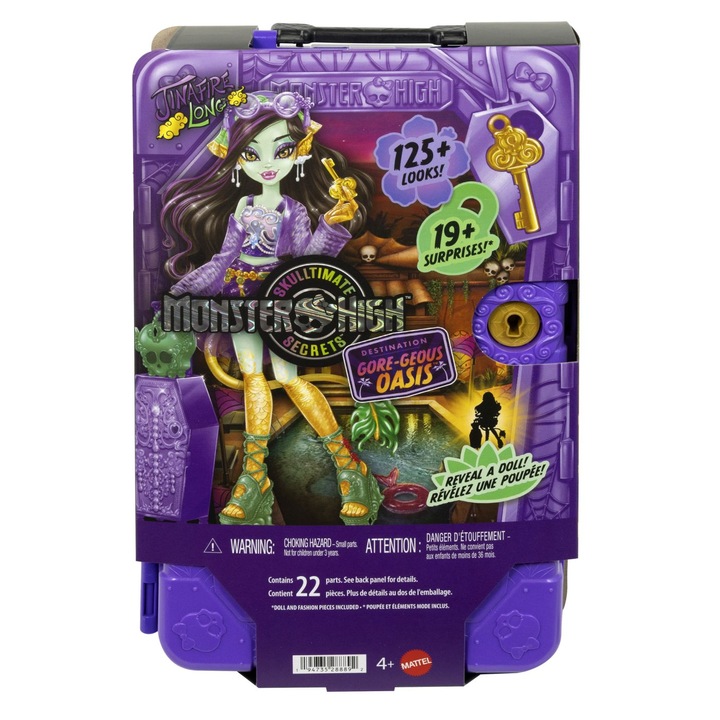 Papusa Monster High Jinafire, set cu 19 surprize, accesorii ascunse, transformabil, 4 ani