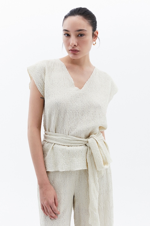 OXXO, Bluza texturata cu decolteu in V, Alb murdar