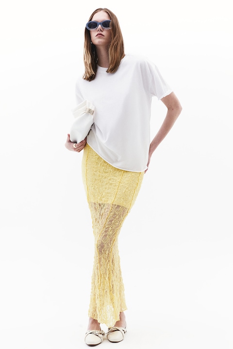 OXXO, Fusta cu insertii din dantela, Galben deschis