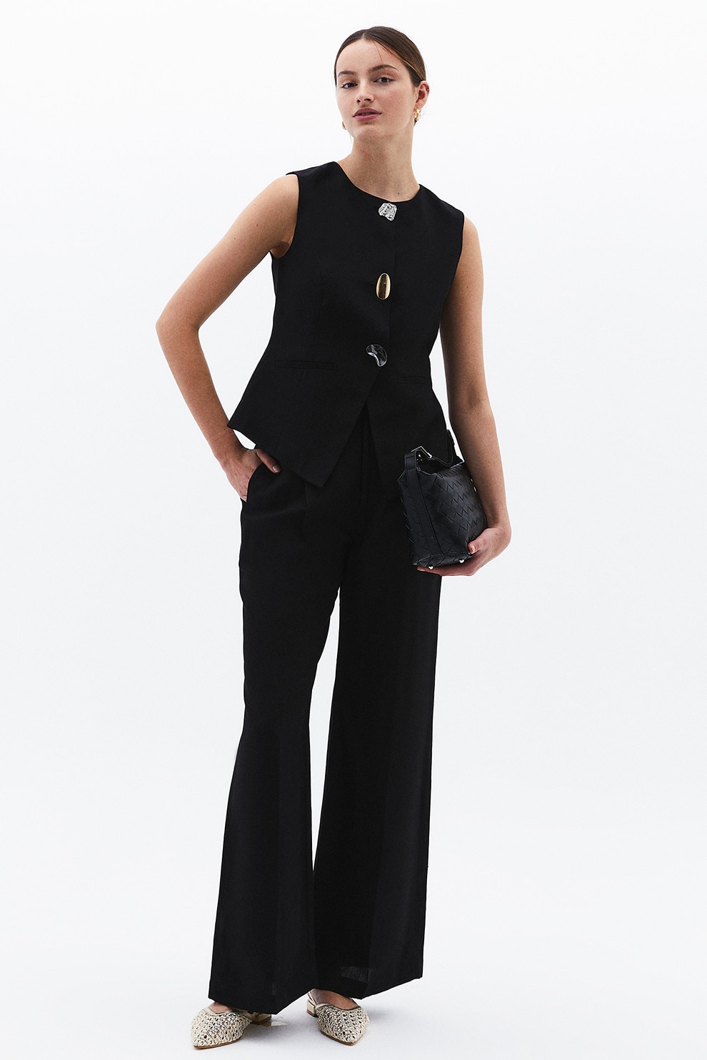June, Pantaloni din amestec de in cu croiala ampla si model floral