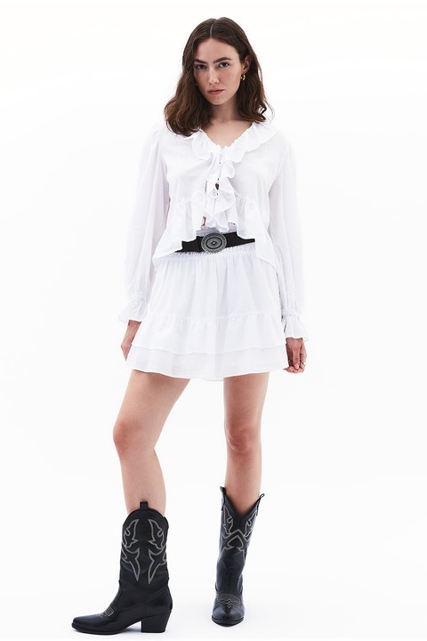 OXXO, Fusta mini cu model stratificat si talie inalta, Alb optic