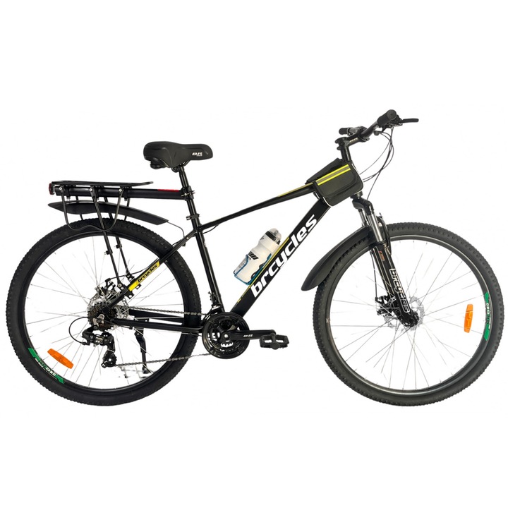 Bicicleta MTB-HT 29" BR Tornado Carrier, cadru aluminiu 18", manete secventiale, frane disc, 21 viteze, negru/galben