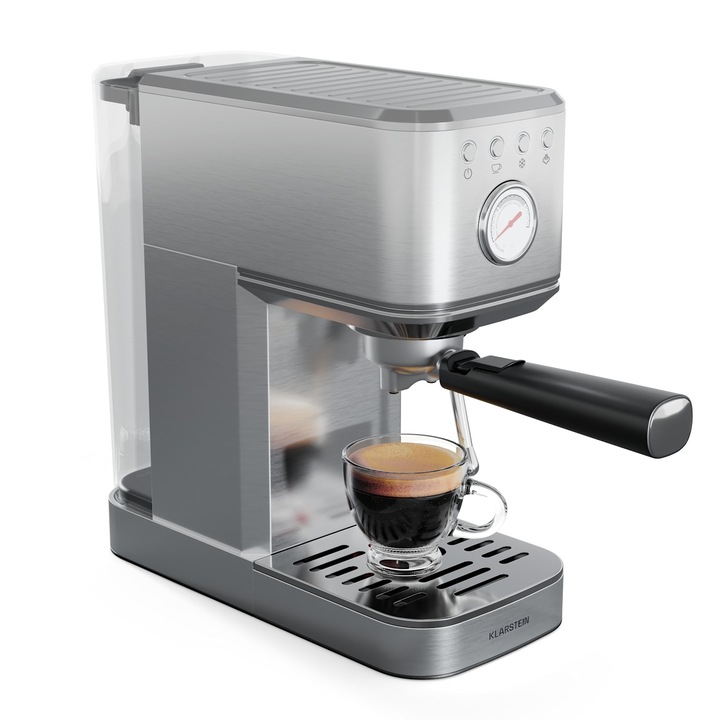 Aparat de cafea, Klarstein, SteelPresso Slim, portafiltru, duza de spumare, inox, 15,6x31,7x31cm