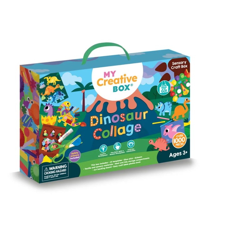 Set Creativ Colaj Dinozauri, My Creative Box, 1000 piese, 18 sabloane, 3 ani+