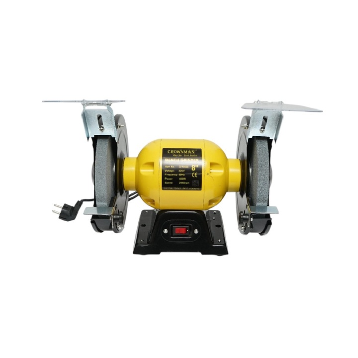 Polizor de banc 400W, 220V disc abraziv 200x20x16mm, viteza rotatie 2950rpm Crownman
