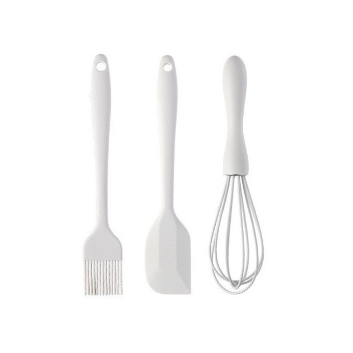 Set 3 Ustensile de Bucătărie Avaleea, Silicon+Inox, Alb Ivory, 20x13x3 cm