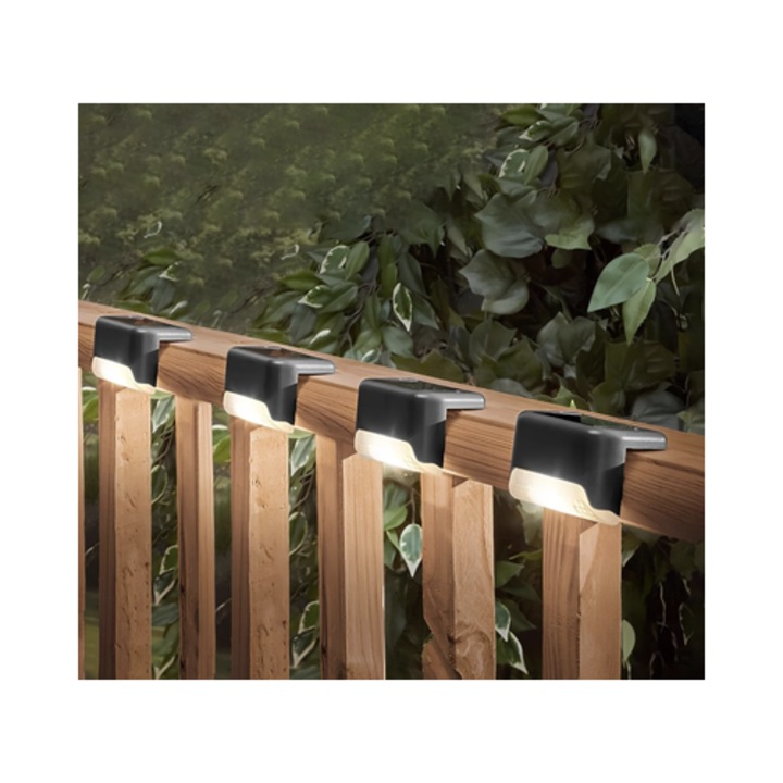 Aplica solara cu LED de colt, 1 lm, lumina calda, 3000K, IP44, modern, set 4 bucati, acumulator 1 x AAA 200mAh, 8 ore lumina continua, comutator