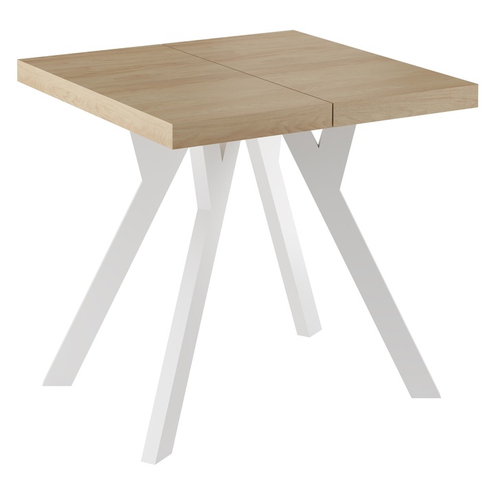 Разтегателна маса, Meble Balut, 80x80/130 см, ПДЧ, крака от букова дървесина, бяла