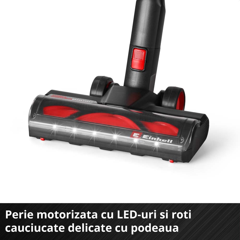 Aspirator vertical fara fir Einhell TE-SV 18/270 Li BL-Solo Power X-Change, 18 V, Brushless, 270 mbar, fara sac, 3 moduri de putere, sistem de filtrare in 3 etape, incl. accesorii, fara baterie