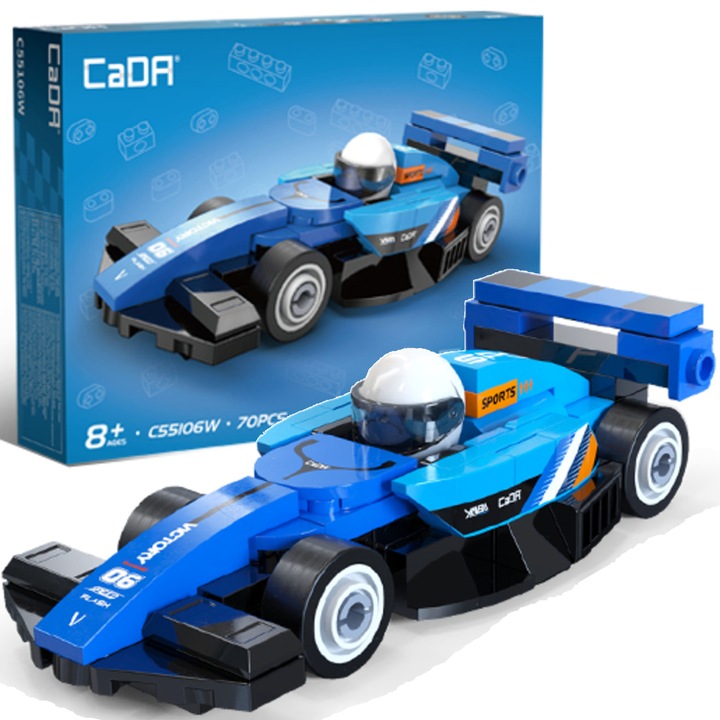Blocuri de constructie CaDA Circuit Racing Car Blue 70 piese