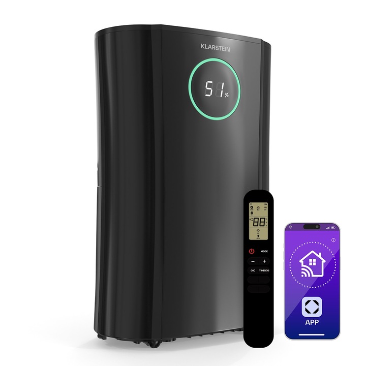 Klarstein, Aerodry 10 Dezumidificator, 165 W, 10 L/Zi, 135 M³/H, Pentru Suprafete De Pana La 30 M², Functia Dryselect