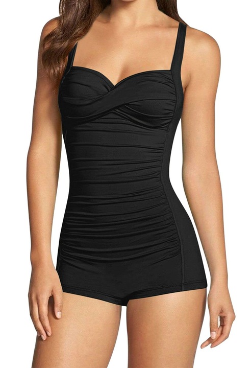 Costum de baie întreg femei Viottiset, talie înaltă, control abdomen, negru, L
