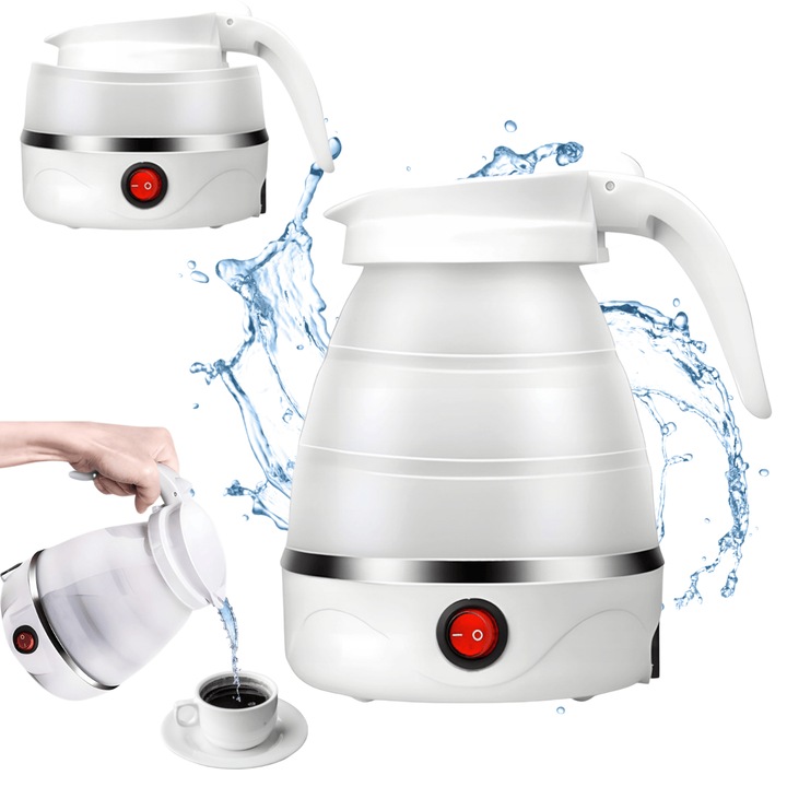 Fierbator electric pliabil 0, 5L 750W silicon inox compact portabil incalzire rapida apa