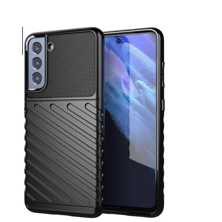 Husa Carbon Design, pentru Samsung Galaxy S22, rezistenta la socuri, Shield Thunder, Negru