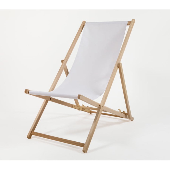 Lezak din lemn, INDUSTORM, reglabil, alb, 56x120cm, pentru terasa si gradina