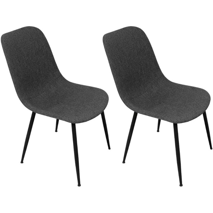 Scaun de dining INDUSTORM, set 2 scaune, metal, tapiterie textila, gri inchis, 84x47x50cm