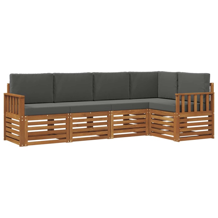 Set canapea sectionala cu perna 5 pcs vidaXL, Natural si Antracit