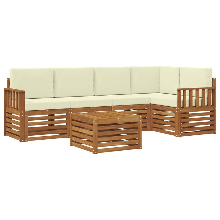 Set canapea sectionala cu perna 6 pcs vidaXL, Natural si Crem