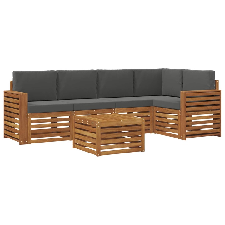 Set canapea sectionala cu perna 6 pcs vidaXL, Natural si Antracit