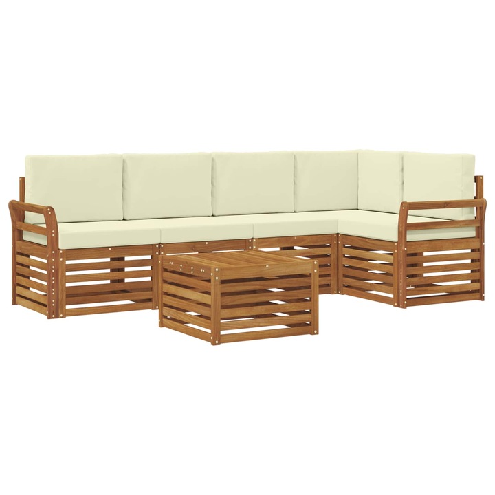 Set canapea sectionala cu perna 6 pcs vidaXL, Natural si Crem