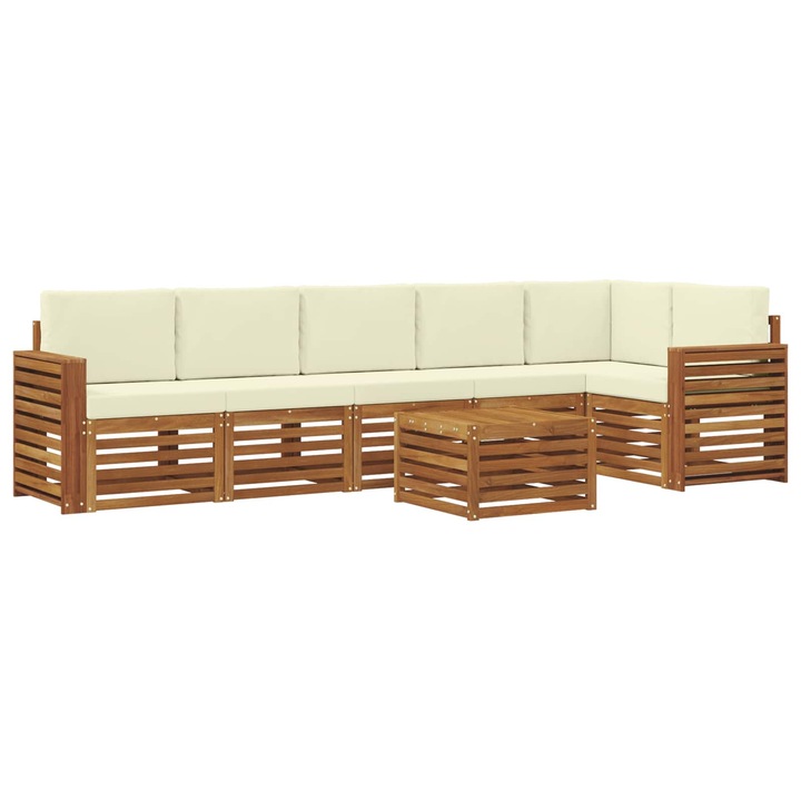 Set canapea sectionala cu perna 7 pcs vidaXL, Natural si Crem