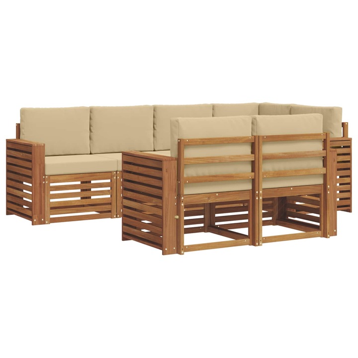Set canapea sectionala cu perna 7 pcs vidaXL, Natural si Bej