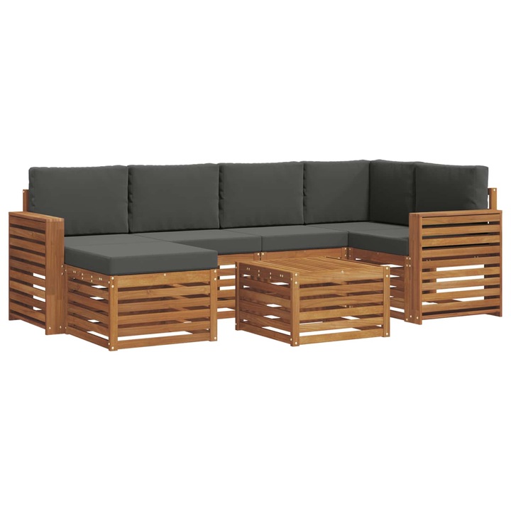 Set canapea sectionala cu perna 7 pcs vidaXL, Natural si Antracit