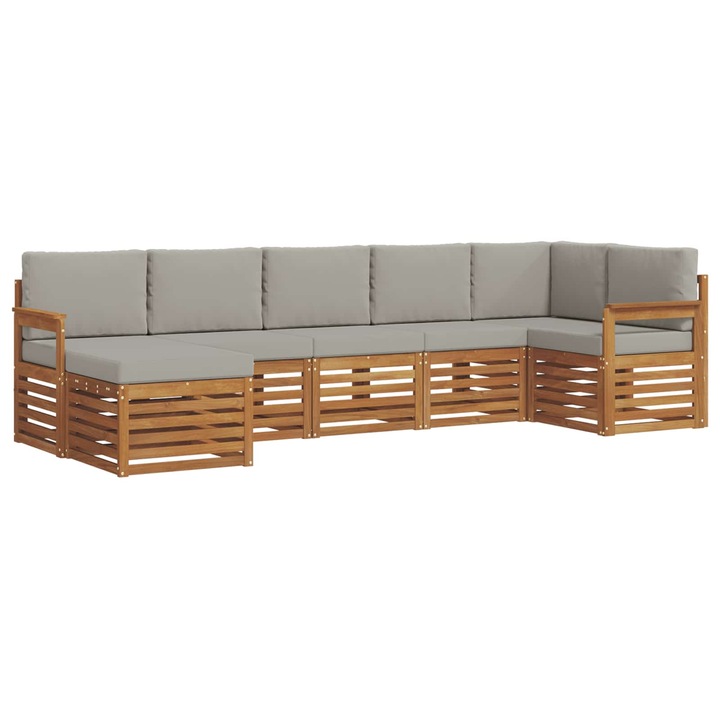 Set canapea sectionala cu perna 7 pcs vidaXL, Gri natural si deschis