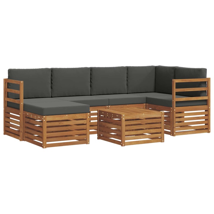 Set canapea sectionala cu perna 7 pcs vidaXL, Natural si Antracit