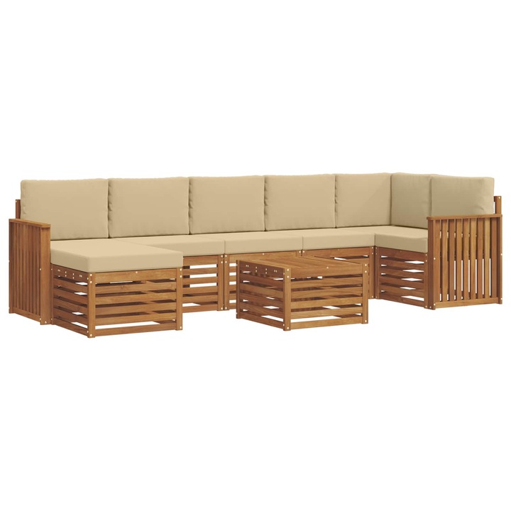 Set canapea sectionala cu perna 8 pcs vidaXL, Natural si Bej
