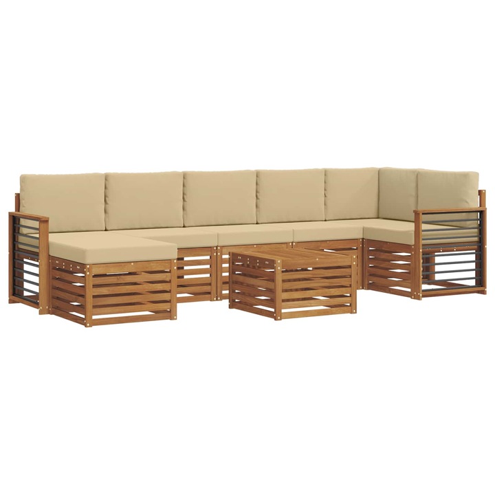 Set canapea sectionala cu perna 8 pcs vidaXL, Natural si Bej