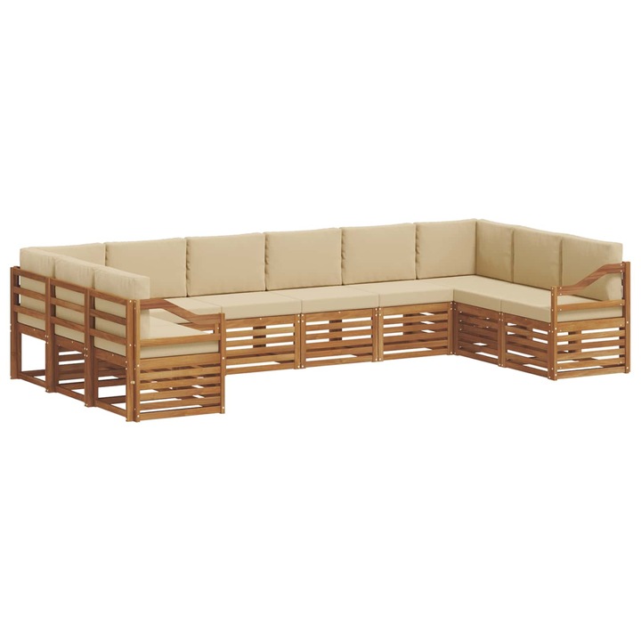 Set canapea sectionala cu perna 10 pcs vidaXL, Natural si Bej