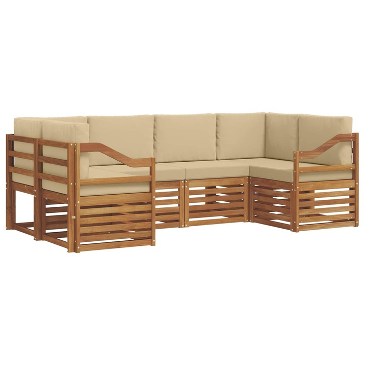 Set canapea sectionala 6 pcs vidaXL, natural Lemn Solid de Acacia