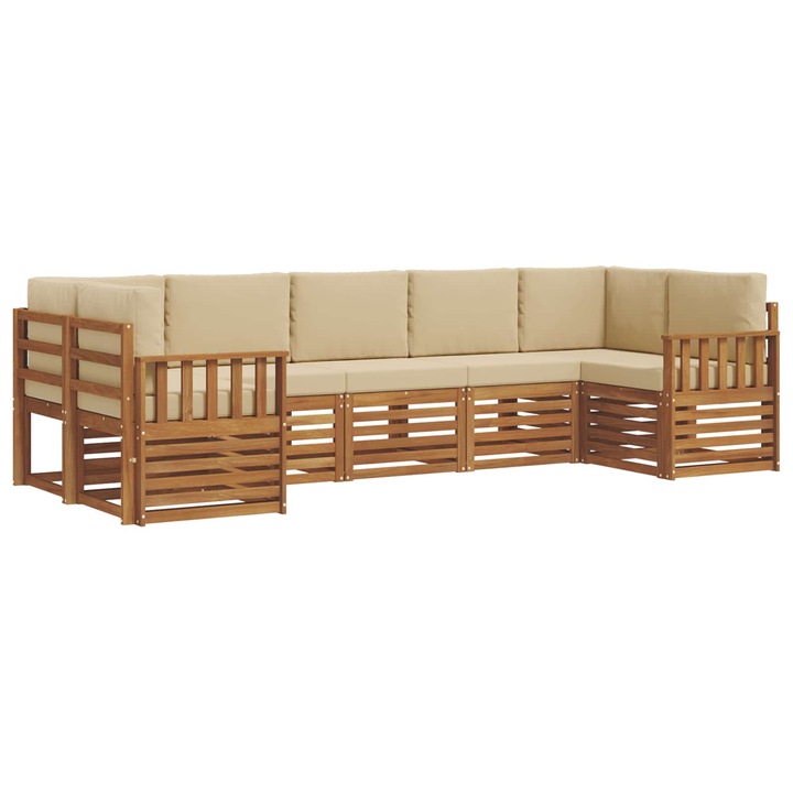 Set canapea sectionala cu perna 7 pcs vidaXL, Natural si Bej