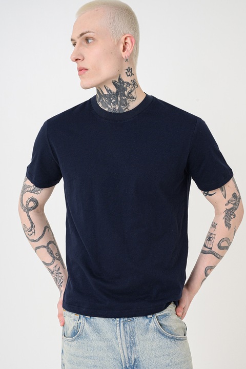 United Colors of Benetton, Tricou uni din in si bumbac, Bleumarin